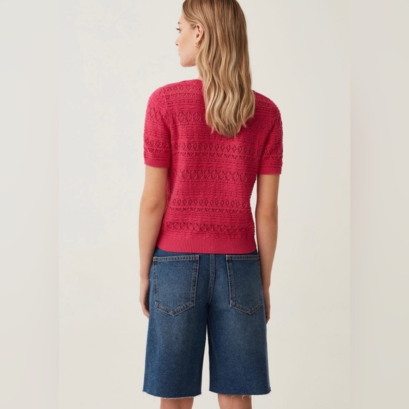Eddie Bauer|Women’s Vibrant Fuchsia Short Sleeve Knit Top in Linen Cotton Blend• - Picture 1 of 12